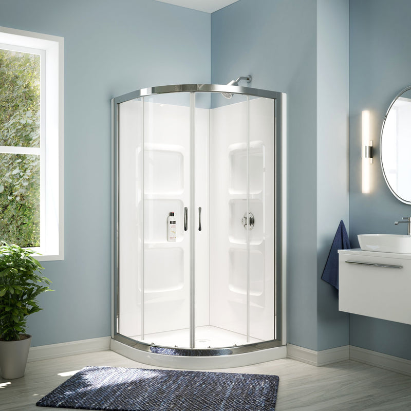 A&E Bath Taylor Frameless Acrylic Base & Walls Shower Enclosure Kit with Sliding Door & Shelves, White A8