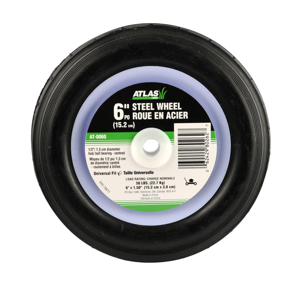 Atlas Steel Mower Wheel with Ball Bearings, 6-in Q0