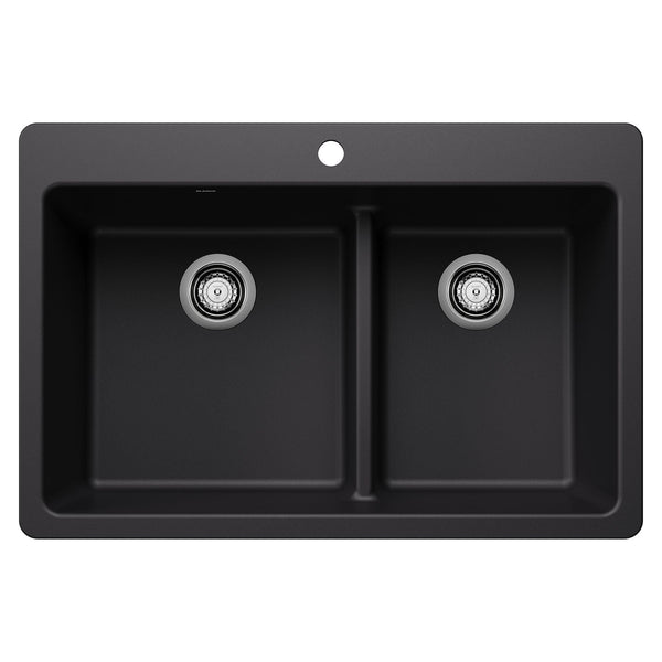 Blanco Dual Mount Kitchen Sink with Low Divide, Black, 33-in R9