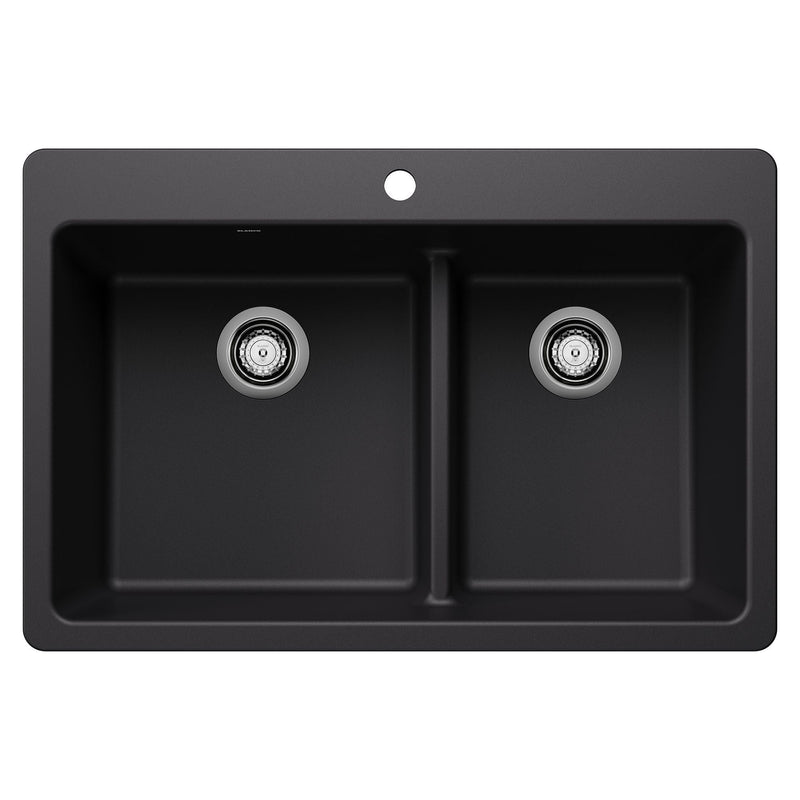 Blanco Dual Mount Kitchen Sink with Low Divide, Black, 33-in R9