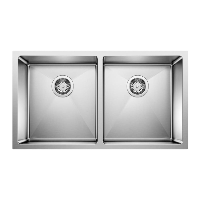 Blanco Quatrus R15 32-in 50/50 Double Bowl Undermount Stainless Steel Kitchen Sink N0