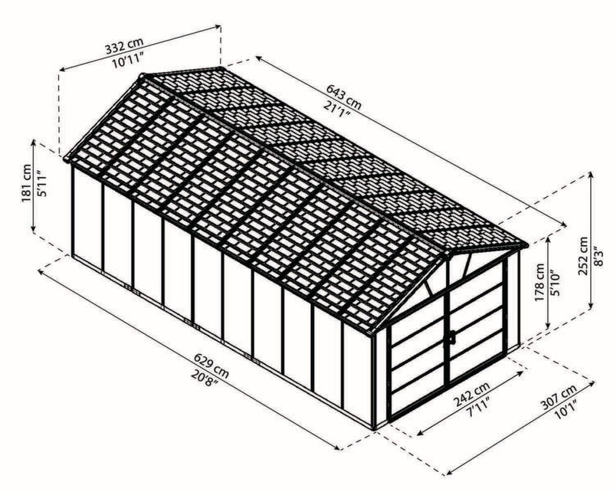 CANOPIA by Palram Yukon 2-Door Car Garage/Utility Storage Shed Kit, Dark Grey, 11x21-ft