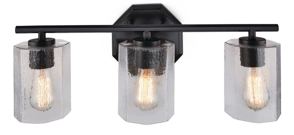CANVAS Bridgewater 3-Light Vanity Light Fixture with Rippled Glass Shade, Black X9