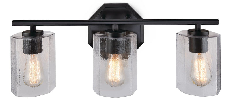 CANVAS Bridgewater 3-Light Vanity Light Fixture with Rippled Glass Shade, Black X9
