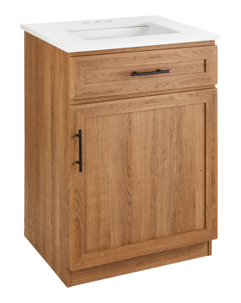 CANVAS Danville Single Door Single Sink Stone Top Bathroom Vanity, Honey Oak, 24-in V3