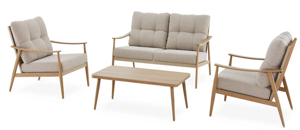 CANVAS Elmvale Outdoor Patio Conversation Set with Rattan Back and Tufted Cushions, Tan, 4-pc M6