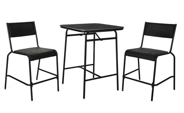 CANVAS Kensington Outdoor Patio High Dining Set with Stone Table Top, Black, 3-pc P4