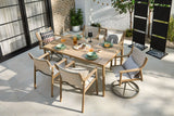 CANVAS Sauble Sling Outdoor Patio Dining Set with Swivel Chairs and Umbrella Hole, Tan, 7-pc