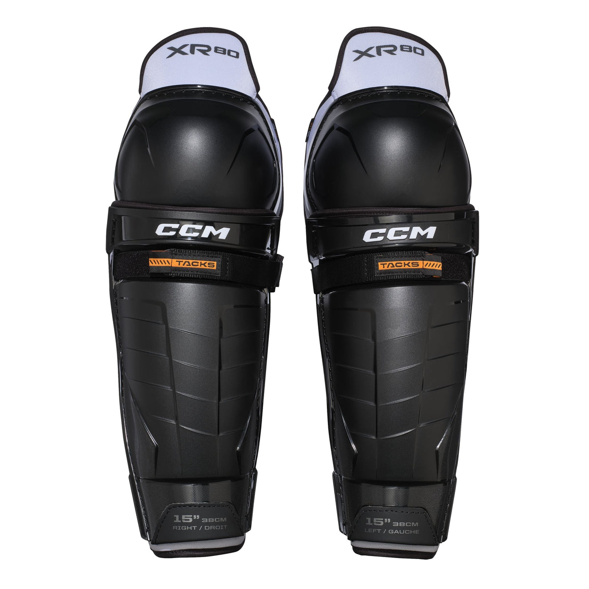 CCM Tacks XR80 Hockey Shin Guards, Senior, Black/White, Assorted Sizes