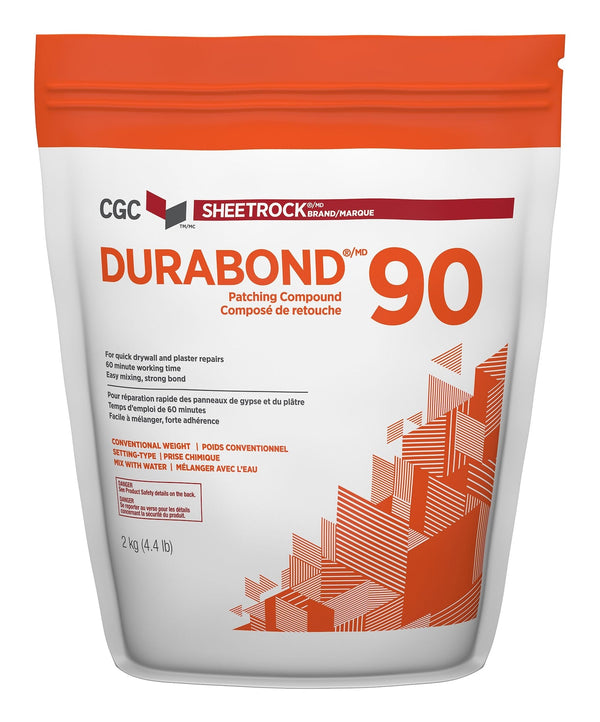 CGC Sheetrock Durabond 90 Minute Drywall & Plaster Repair Compound, Easy-Mix, White, 2-kg G6