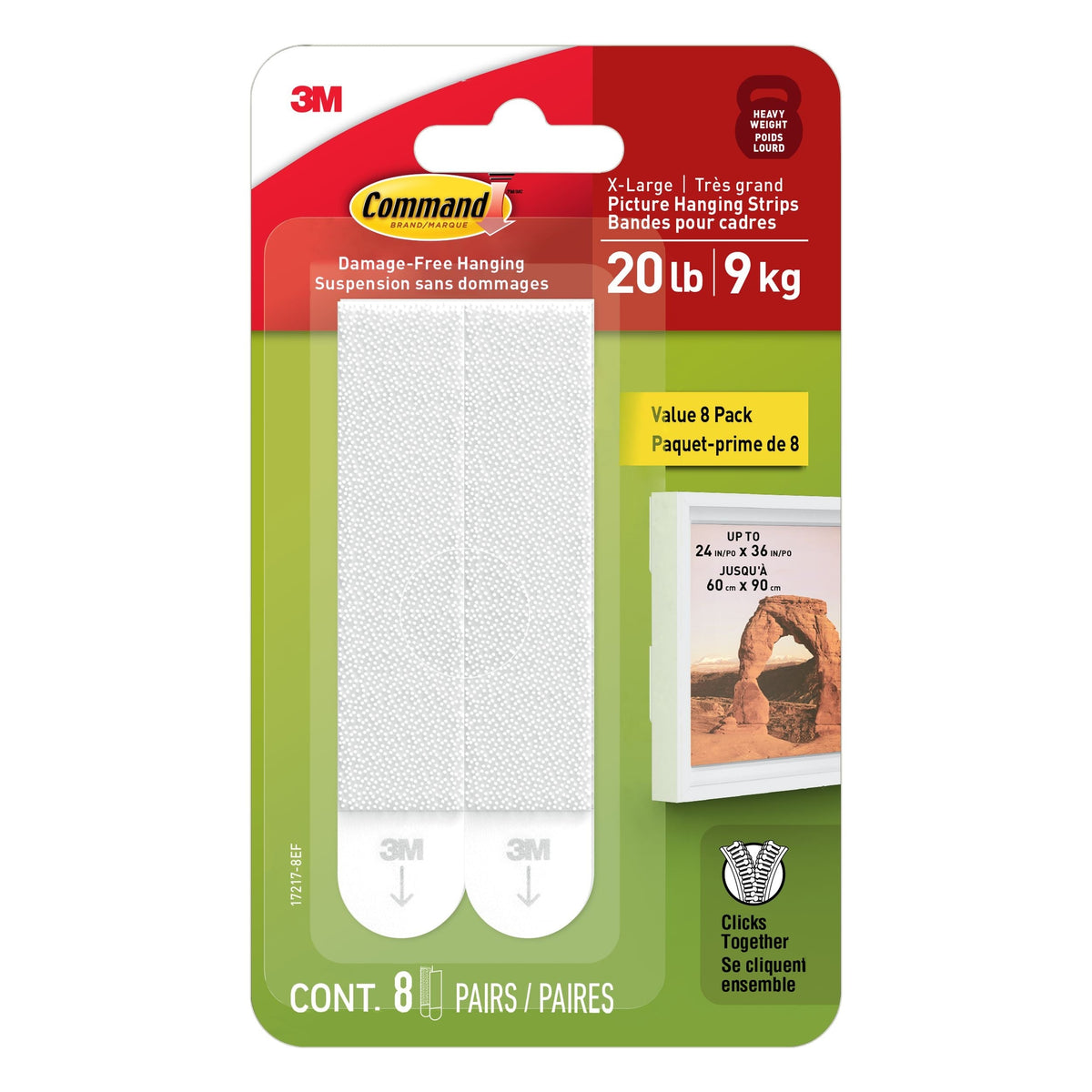 Command 20-lb White Picture Hanging Strips Value Pack, 17217-8EF | 8 Pairs, X-Large Strips