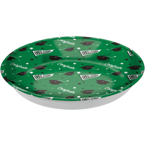 "Congrats Grad" Round Plastic Reusable Serving Bowl, Green, 14-in, for Graduation S8