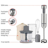 Cuisinart SmartStick 2-Speed Corded Hand Blender with Chopper & Whisk Attachments, Stainless Steel