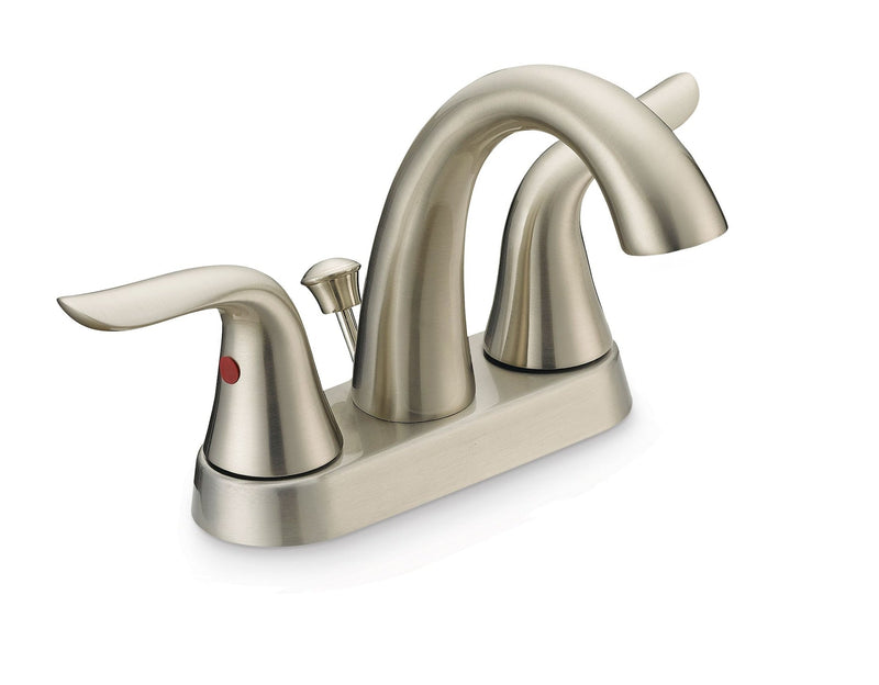Danze Plymouth Double Handle 4-in Centreset Bathroom Sink Faucet with Pop-Up Drain, Brushed Nickel M1