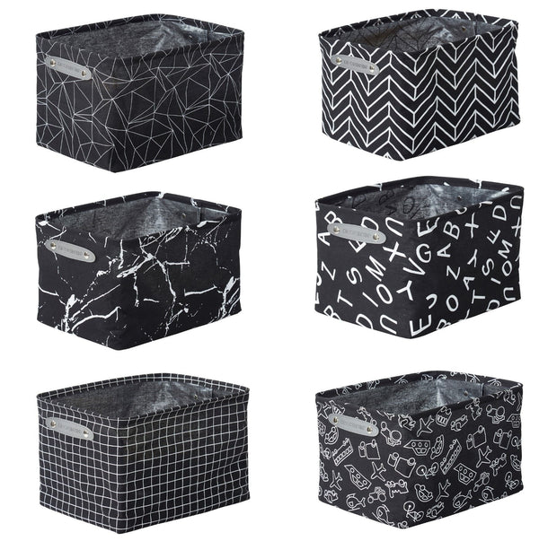 Decomomo Large Water Resistant Storage Bin, 15-in x 11-in x 9.5-in, 6-pk, White Pattern U9
