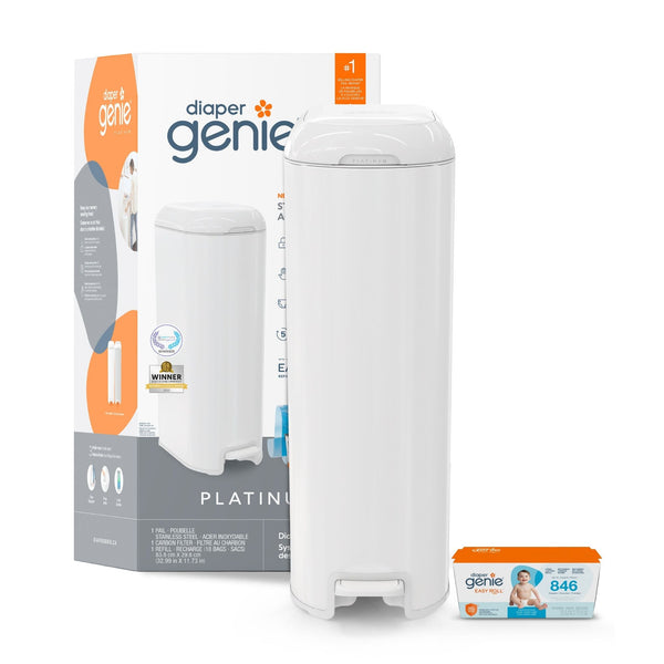 Diaper Genie Platinum Stainless Steel Pail, White W8
