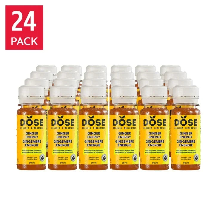DOSE Organic Ginger Daily Booster shots, ENERGY pack, 24 x 60 mL (2 fl oz) H8