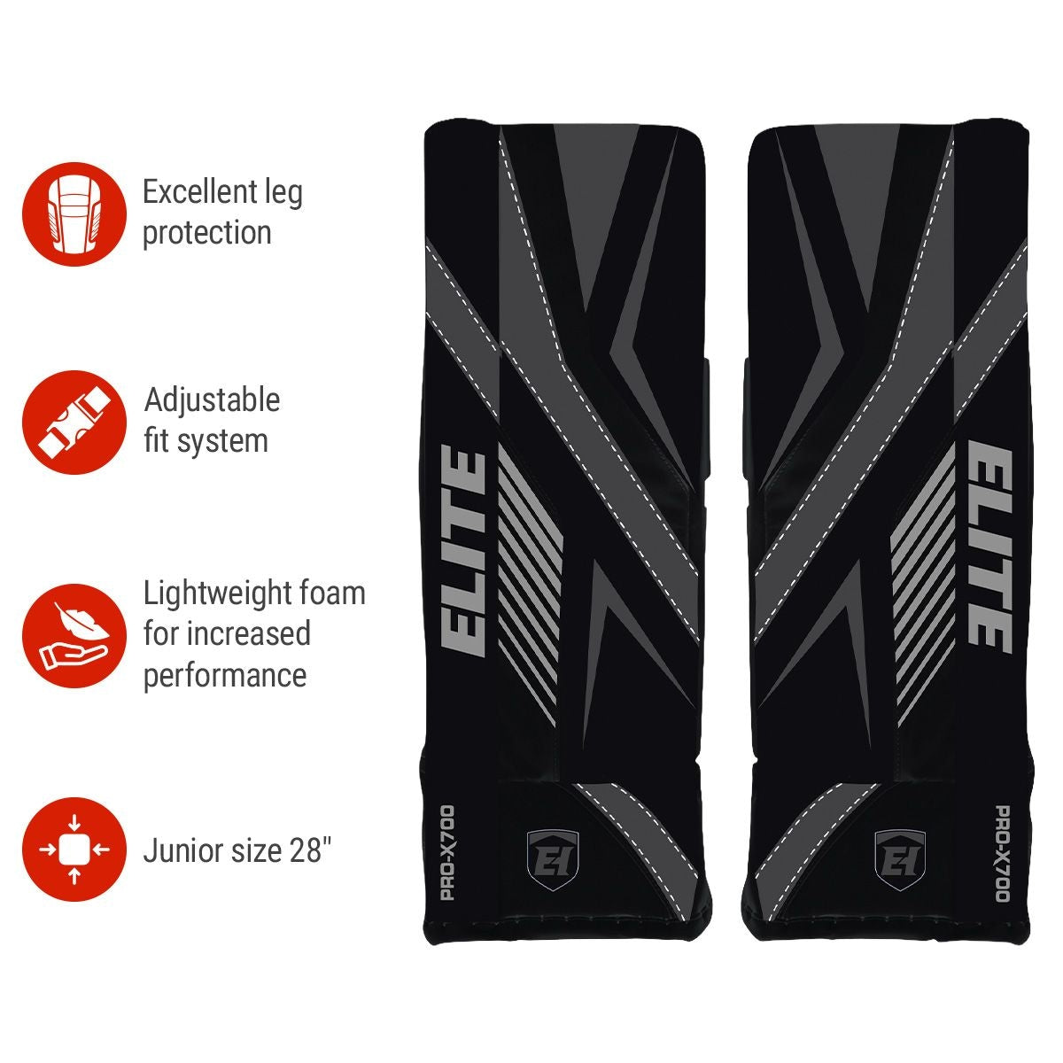 Elite Hockey Vasilevskiy PRO-X700 Street Hockey Goalie Leg Pads, Junior, 28-in