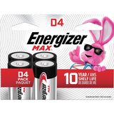 Energizer Max 4-pk D Alkaline Batteries, Long Lasting, All Purpose