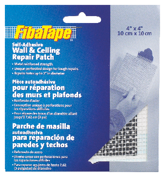 FibaTape Self-Adhesive Wall & Ceiling Hole Repair Patch For Drywall & Plaster, 4 x 4-in T9