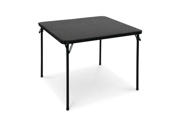 For Living 34-in x 34-in Portable Vinyl Top Metal Folding Card Game/Activity Table, Black I9