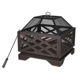 For Living Lawrence Steel Outdoor Wood Burning Fire Pit with Fireplace Poker, 25 x 25 x 26-in