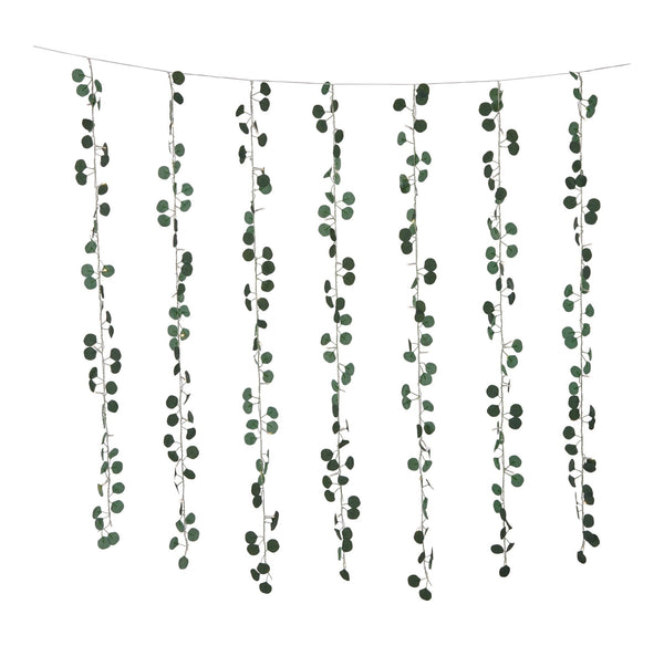 For Living Outdoor 12-Strand Warm White LED Curtain String Lights with Eucalyptus Leaves, 11.48-ft H7