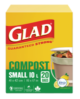 Glad Small 100% Compostable Febreze Lemon Scented Food Waste Bags, 20-pk, 10-L