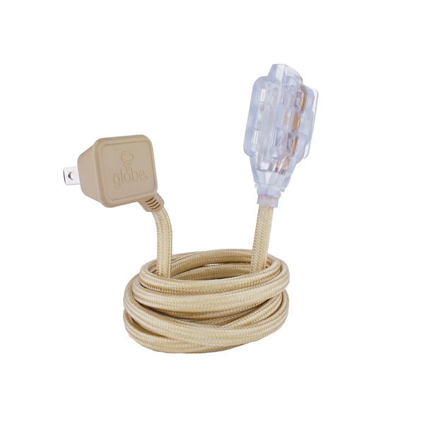 Globe 9-ft 16/2 Fabric Extension Cord, Right Angle Plug, 3 Outlets, Gold A9
