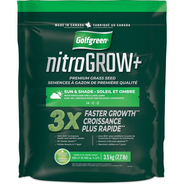 Golfgreen Nitrogrow+ Premium Nitrogen Enriched Sun and Shade Grass Seed with Fertilizer, 14-0-0, 3.5kg Y6