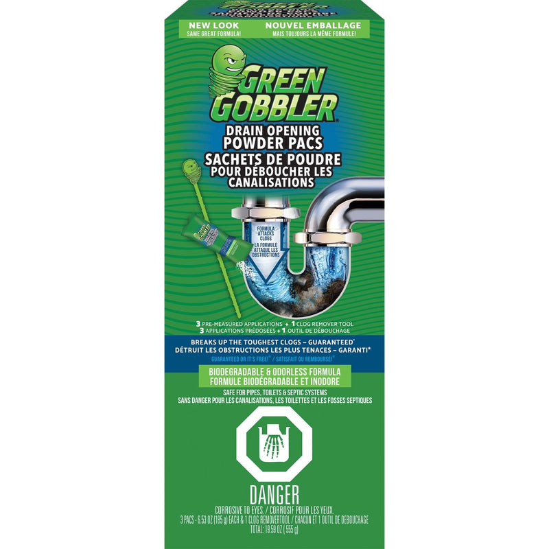 Green Gobbler Drain Clog Dissolver Pacs, Biodegradeable, 555-g, 3-pk M6