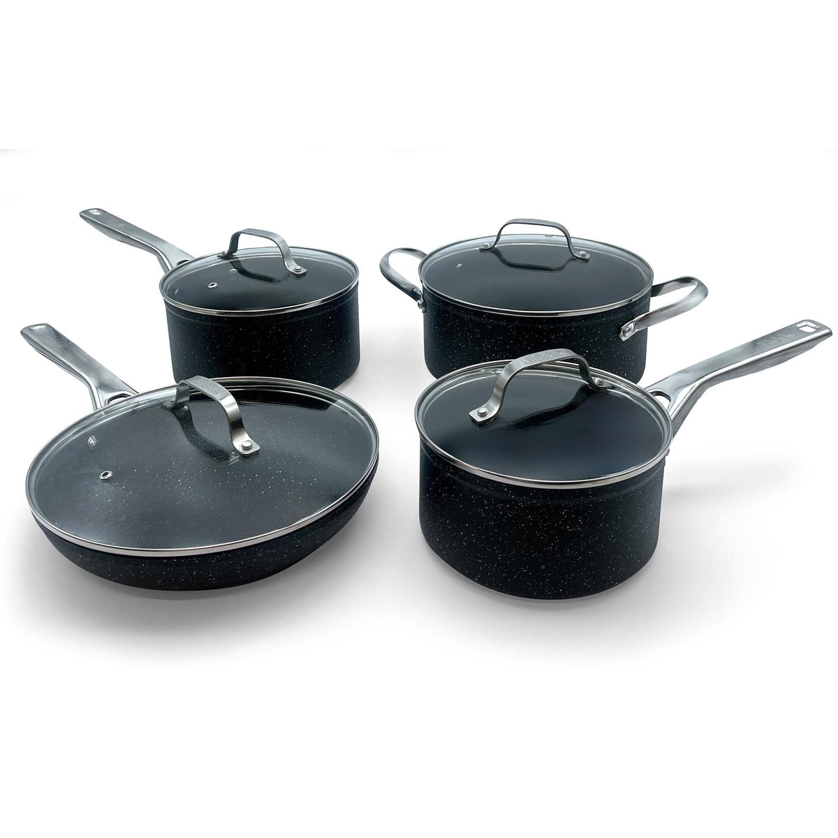 Heritage Rock Essence Cookware Set with Glass Lids, Aluminum, 8-pc
