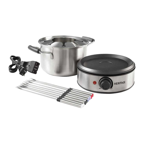Heritage Stainless Steel Electronic Fondue Set with 8 Fondue Forks, Dishwasher Safe, 3L, 12-pc T7