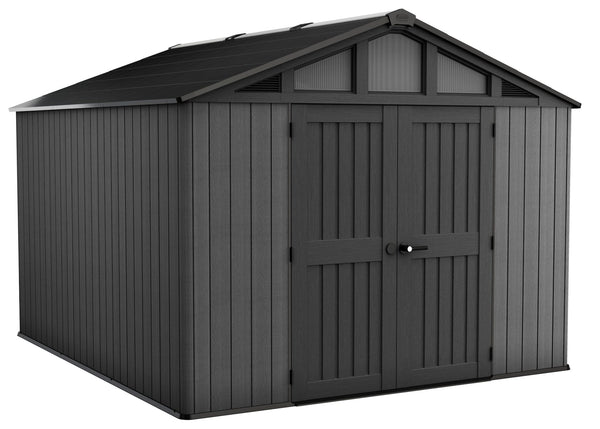 Keter Apex Resin 2-Door Outdoor Storage Shed with Full Length Skylight, Grey, 10-ft x 11.5-ft Y2