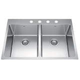Kindred Brookmore Drop In Double Bowl 4-Hole Kitchen Sink, 30.8-in x 20.9-in x 9-in, Stainless Steel