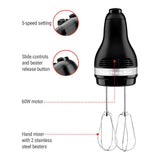 Kitchen Aid Compact 5-Speed Hand Mixer with Stainless Steel Accessories, Black
