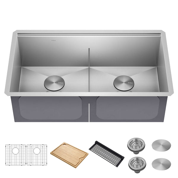 Kraus Kore Undermount Stainless Steel Single Bowl Kitchen Sink with Add-Ons, 33x19x11-in J5