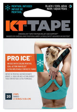 KT Tape Pro Ice Pre-Cut Elastic Kinesiology Sports Tape with Menthol, Black, 10 x 2-in Strips, 20-pk