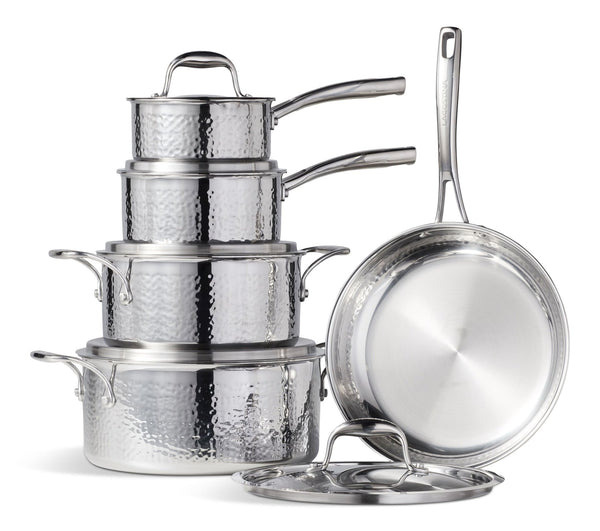 Lagostina 3-Ply Hammered Stainless Steel Cookware Set, 10-pc E0