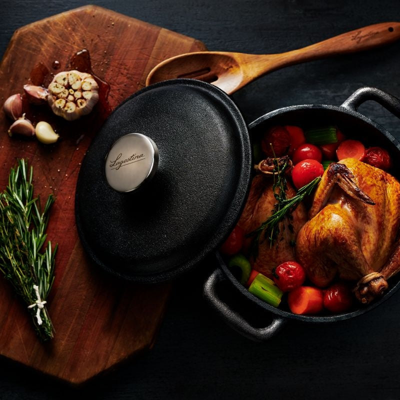 Lagostina Pre-Seasoned Casserole Dish, Cast Iron, Black, 6-qt