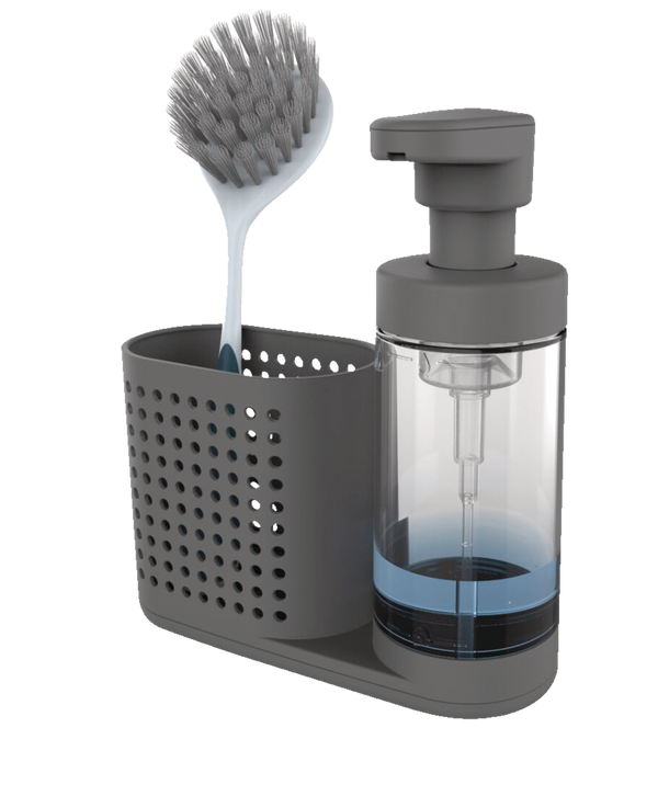 Madesmart Non-Slip Foaming Hand/Dish Soap Pump Dispenser & Sink Caddy Organizer, Grey D6