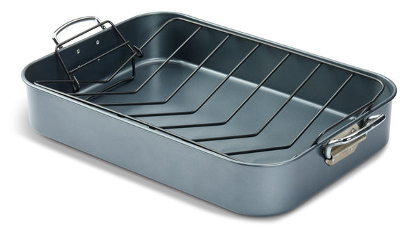 Master Chef Heavy-Duty Grey Non-Stick Roaster with Handle and Rack, 17-in X0