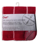 MASTER Chef Terry Cotton Checkered Dishcloths, 12-in x 12-in, Red, with Scrubber, 6-pk