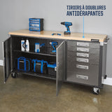 Mastercraft 72" Diamond Series 2-Door, 6-Drawer Wooden Top Work Station with Wheels, 72 x 21-5/8 x 37-1/2-in