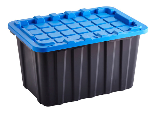 Mastercraft Heavy Duty Stackable Storage Box with Lid, 102-L, Black/Blue C1