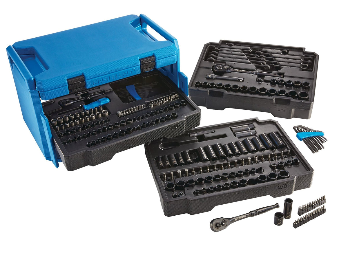 Mastercraft Socket Set, SAE/Metric, CRV, Black Steel Finish, 260-pc