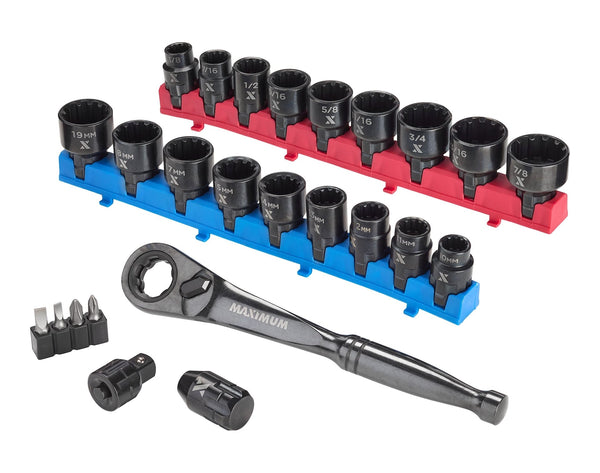 MAXIMUM 25 Piece 3/8" Drive Pass-Thru Socket Set H2