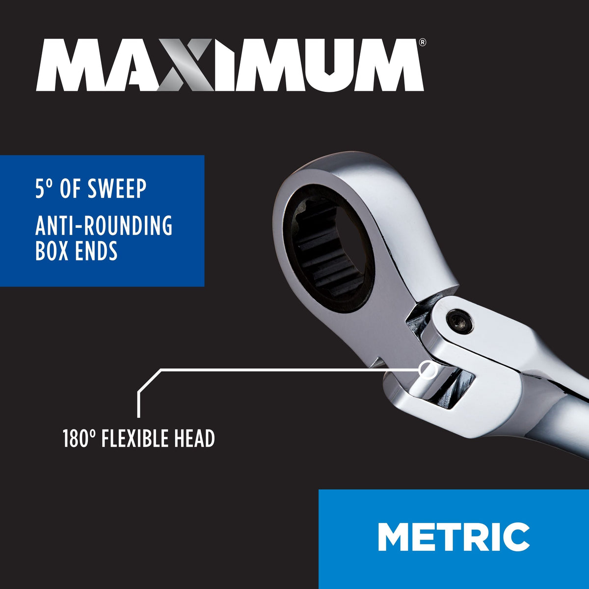 MAXIMUM Flexhead Ratcheting Wrench Set, Alloy Steel, Metric, 7-pc