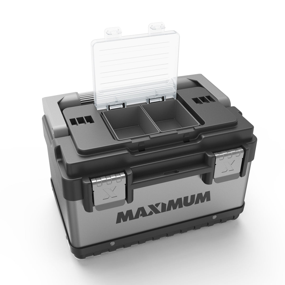 MAXIMUM Portable Plastic & Metal Tool Box with Removable Tray & Organizer, Black, 15-in