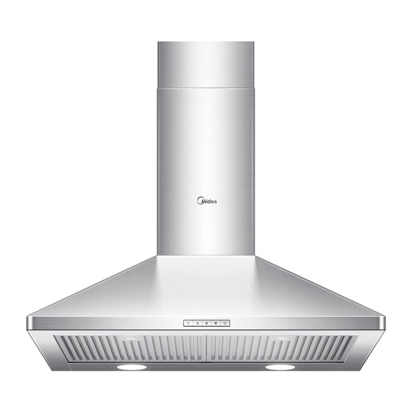 Midea Pyramid 450CFM Push Button Wall Mount Kitchen Exhaust Fan Range Hood, Stainless Steel, 30-in V7